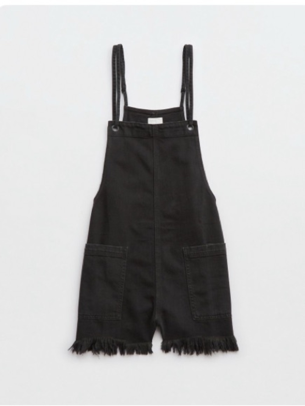 aerie Black Denim Short Overalls with Frayed Hem